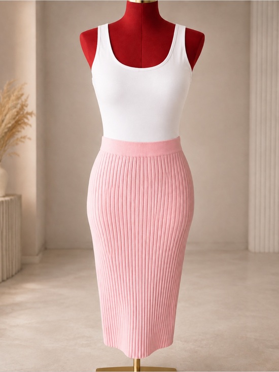 Zara Dresses & Skirts - Zara Light baby Pink Ribbed Knit Midi Skirt S